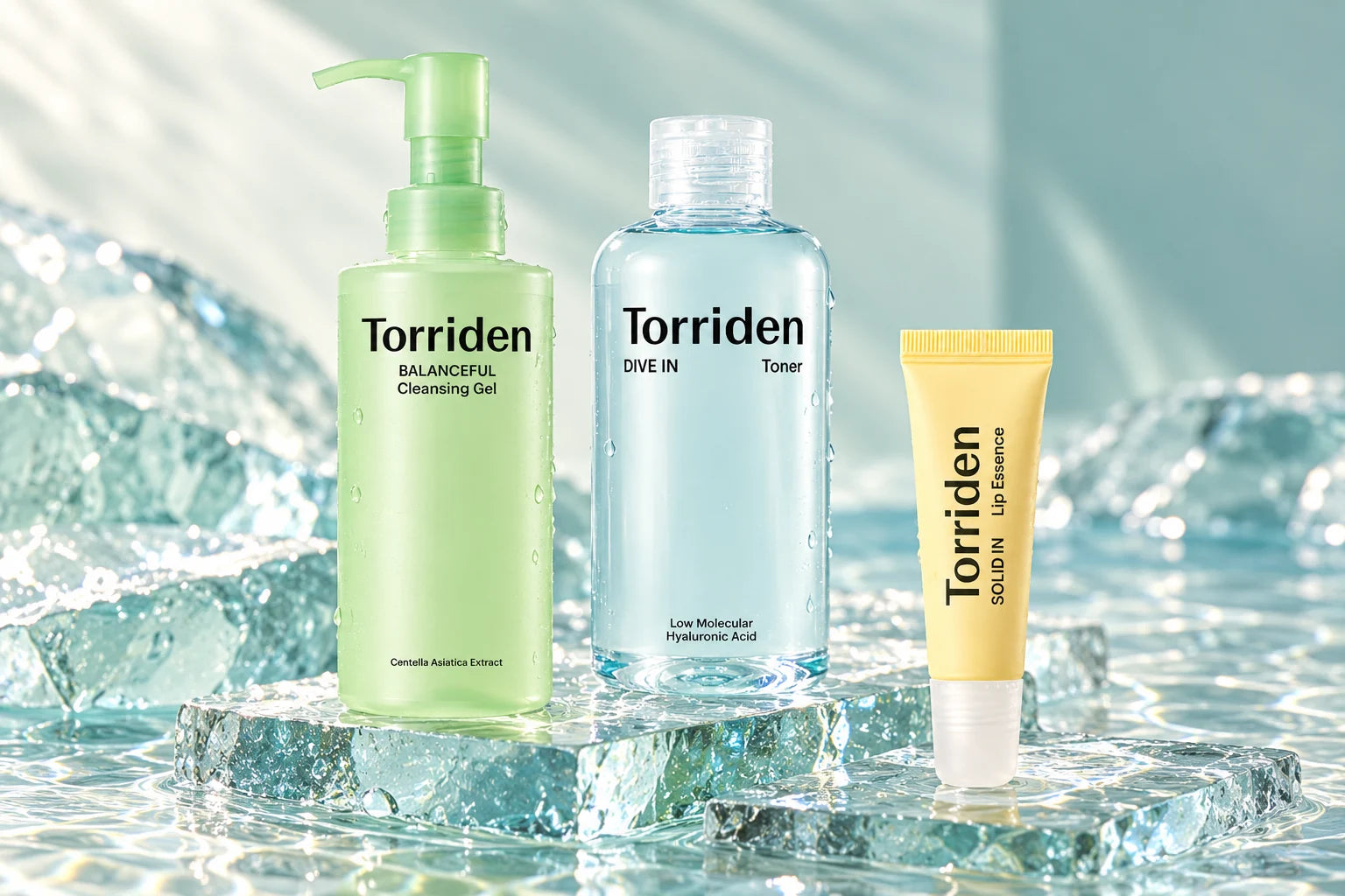 Torriden: selected products in a distinctive brand setting.