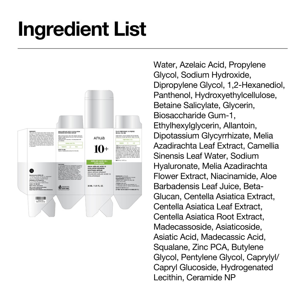 Anua Azelaic Acid 10 Hyaluron Redness Soothing Serum
