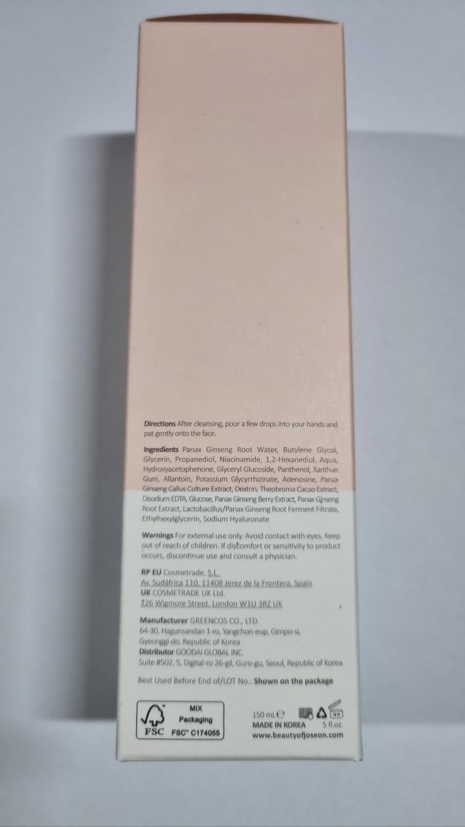 Beauty of Joseon Ginseng Essence Water Hydrating Face Toner 150 ml