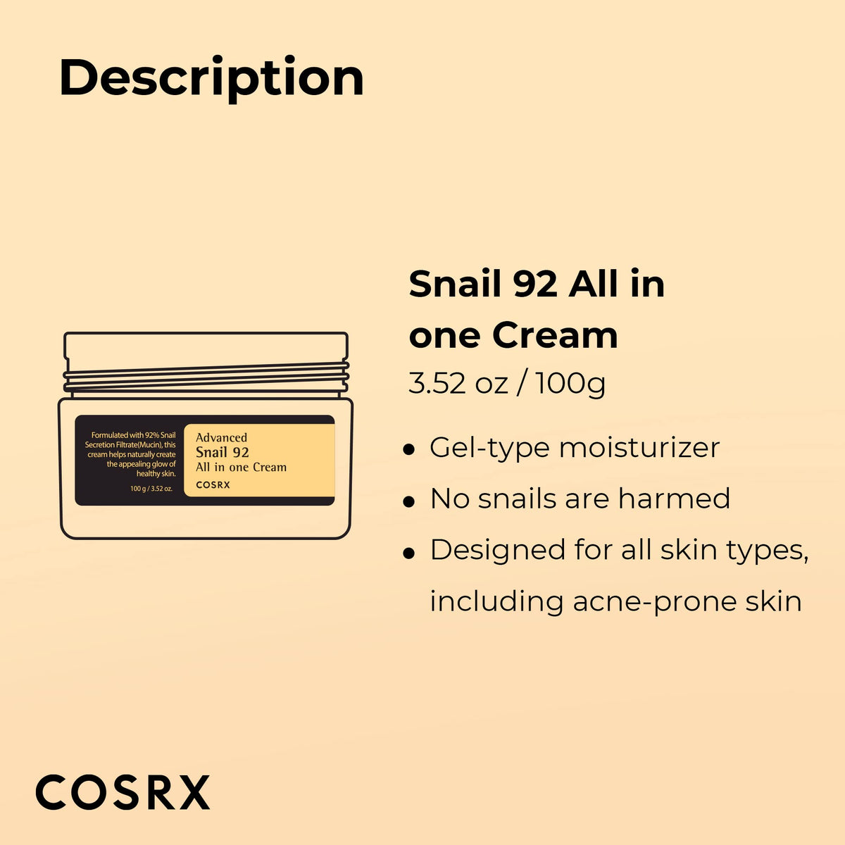 COSRX Snail Mucin 92% Face Moisturizer 100g
