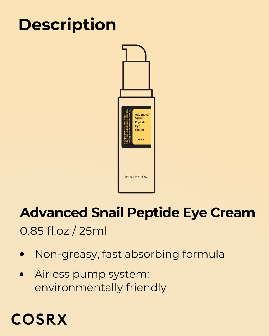 COSRX Snail Mucin Peptide Under Eye Cream 25ml