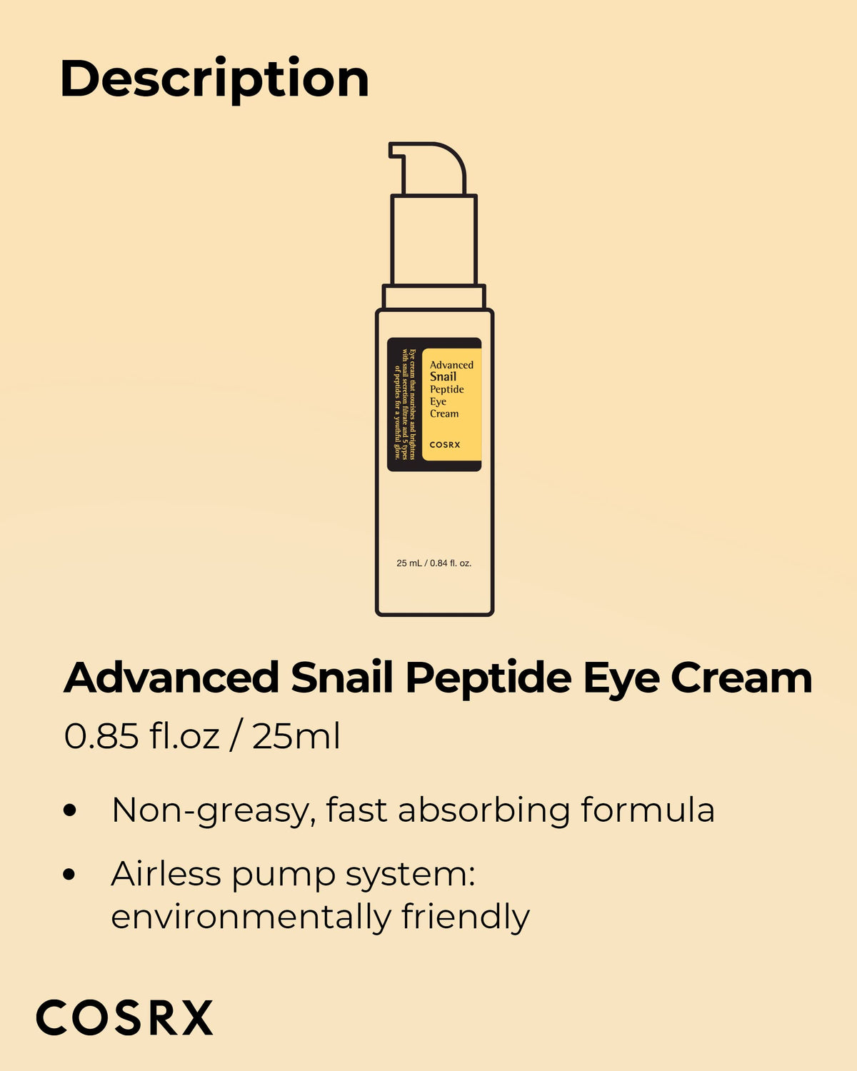 COSRX Snail Mucin Peptide Under Eye Cream 25ml