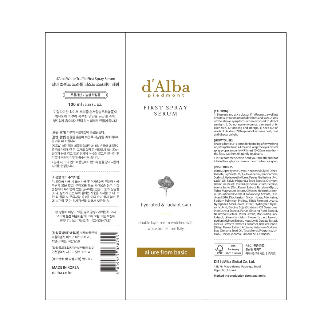 d'alba Piedmont Italian White Truffle First Spray Serum 100ml
