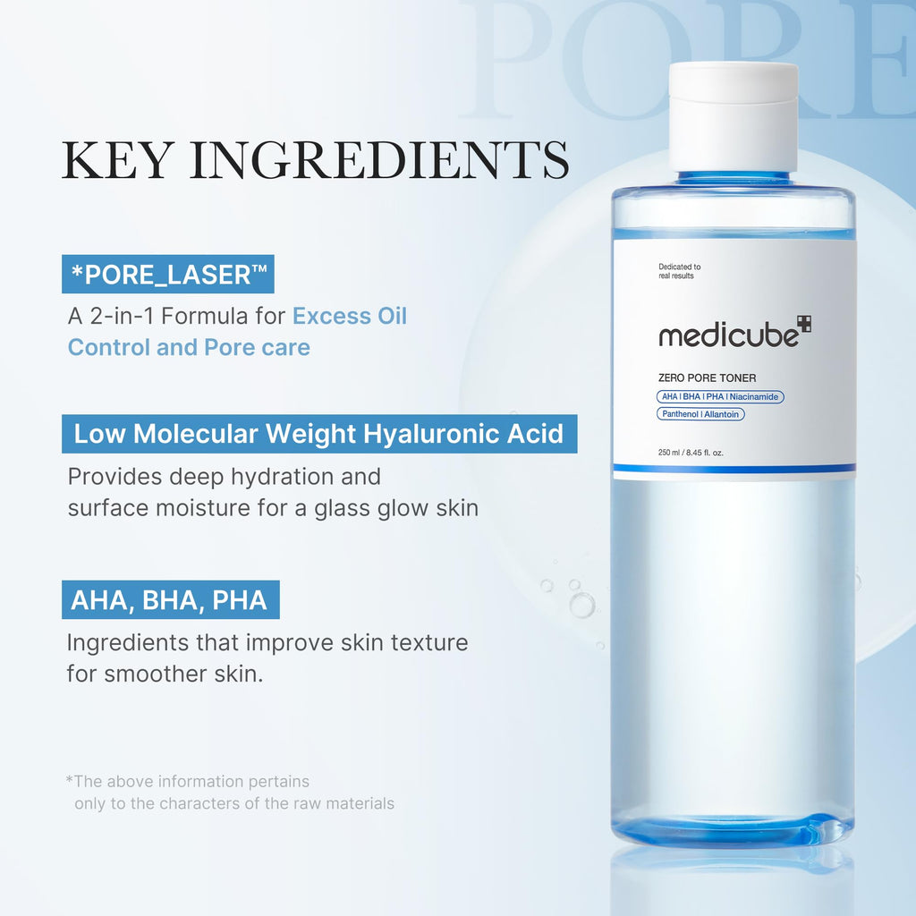 Medicube Zero Pore Toner Exfoliating & Hydrating Blue Bottle Water Toner 250ml